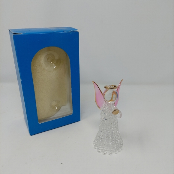 Vintage Angel Spun Glass Christmas Ornament Pink Wings Delicate Glass Skirt - Picture 1 of 9